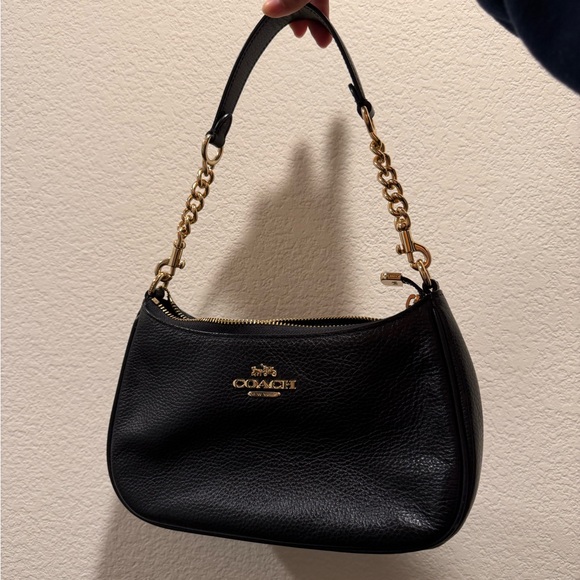 Coach Handbags - Coach Black Leather Shoulder Bag with Gold Accents